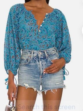 Cleobella Jayda blouse in organic cotton, Zuri block print M